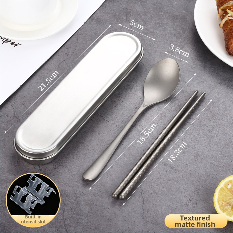 Švarus titano stalo įrankių rinkinys su šaukštu ir lazdelėmis — ultra lengvas, Hemp Wheel poliravimas, minimalistinis stilius