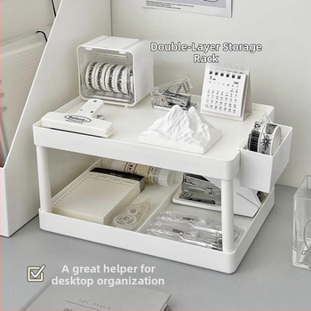 Desktop dvostruki stalak za pohranu, jednostavan japanski stil dizajna, polipropilenski materijal, višenamjenski organizator, montaža na radnoj površini, bez bušenja