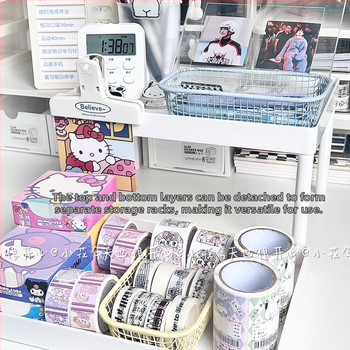 Desktop dvostruki stalak za pohranu, jednostavan japanski stil dizajna, polipropilenski materijal, višenamjenski organizator, montaža na radnoj površini, bez bušenja