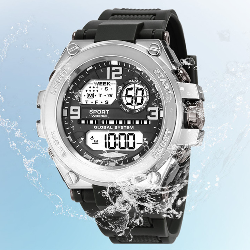 Vīriešu ārējais militārais digitālais pulkstenis ar LED - 30 m ūdensdrošs, elektronisks kustības mehānisms, alarms, hronogrāfs, gaišs displejs