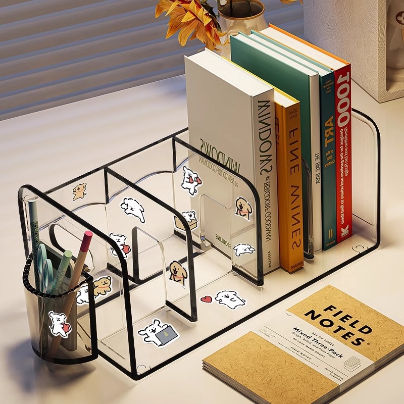Mu Ming PET stolni držač za knjige, 4-slojni stolni regál za ured ili dom, višenamjenski, bez montaže