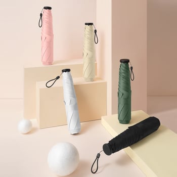 Labai lengvas sulankstomas skėtis su UV apsauga, 6 aliuminio šarvų, 210T poliesterio audinys, rankinis atidarymas uždarymas, sveria 130 g