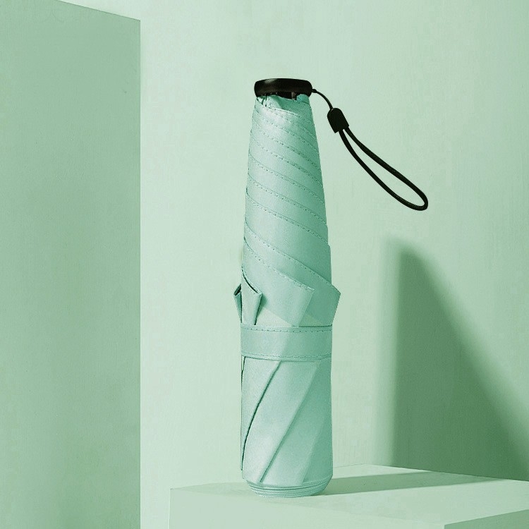 Labai lengvas sulankstomas skėtis su UV apsauga, 6 aliuminio šarvų, 210T poliesterio audinys, rankinis atidarymas uždarymas, sveria 130 g