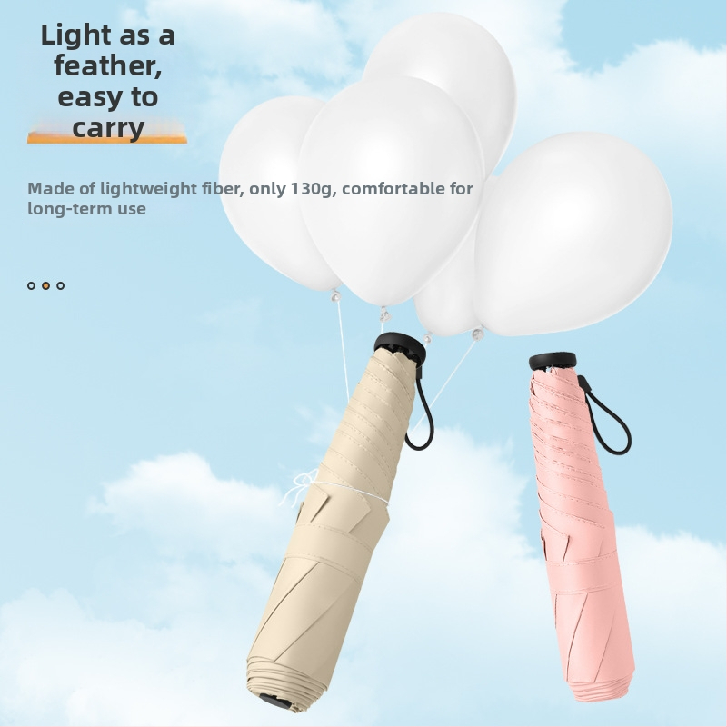 Labai lengvas sulankstomas skėtis su UV apsauga, 6 aliuminio šarvų, 210T poliesterio audinys, rankinis atidarymas uždarymas, sveria 130 g