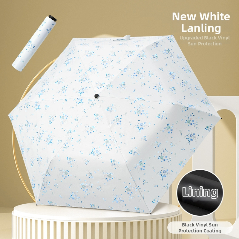 Labai lengvas sulankstomas skėtis su UV apsauga, 6 aliuminio šarvų, 210T poliesterio audinys, rankinis atidarymas uždarymas, sveria 130 g