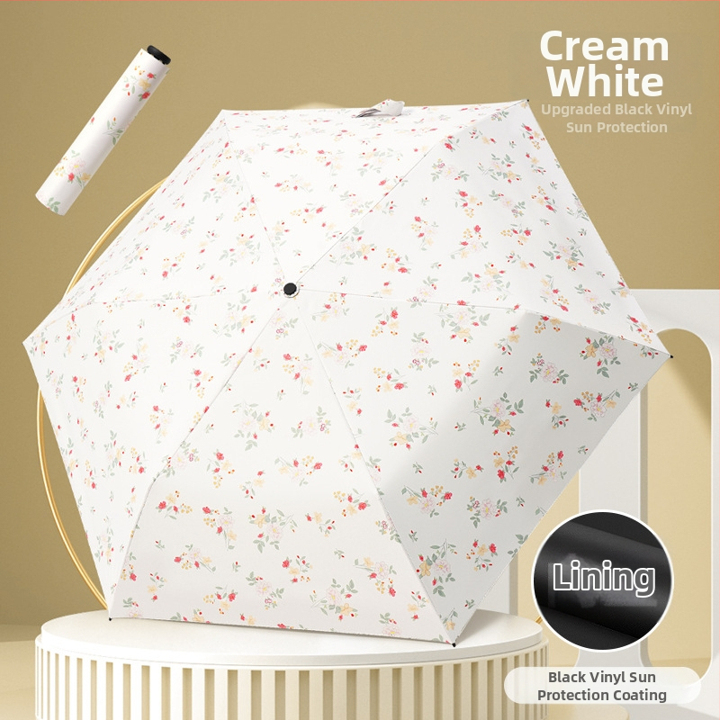 Labai lengvas sulankstomas skėtis su UV apsauga, 6 aliuminio šarvų, 210T poliesterio audinys, rankinis atidarymas uždarymas, sveria 130 g