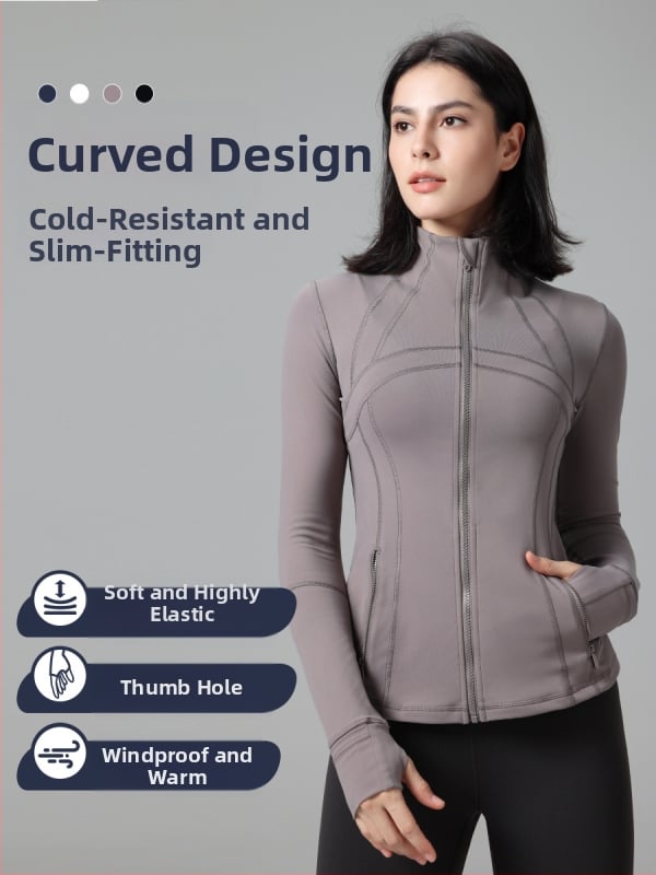 Joga lauko švarkas su stačiu kaklu, siauras siluetas, ilgos rankovės, žiemai