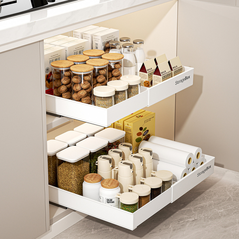 Cutie de depozitare pentru mobilier, Model 5010-5013, PS + șină decorativă din fier, 5–10 L, fără capac