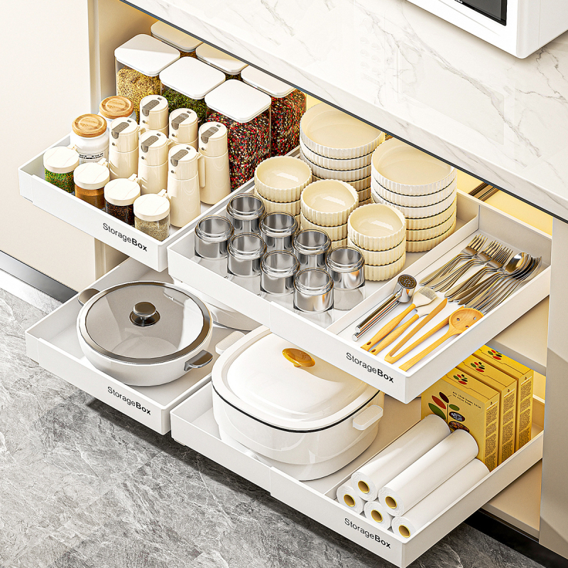 Cutie de depozitare pentru mobilier, Model 5010-5013, PS + șină decorativă din fier, 5–10 L, fără capac