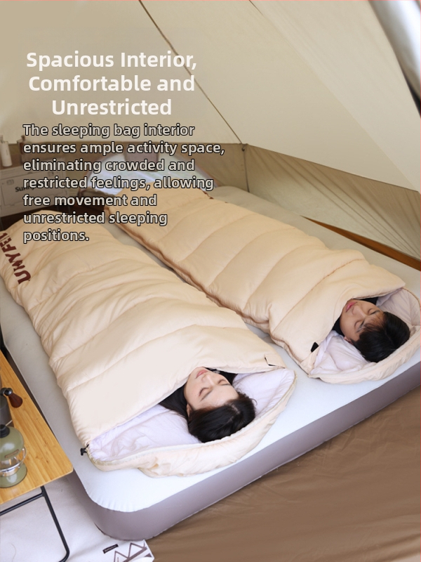 SunnyFeel Mountain Gate Lauko žieminis miegmaišis — lengvas automobiliui, suaugusiems; Užpildas: imitacinė pūkų medžiaga; Vidaus: plauti medvilnė; Audinys: Chunya spinning; Struktūra: vokinis tipas