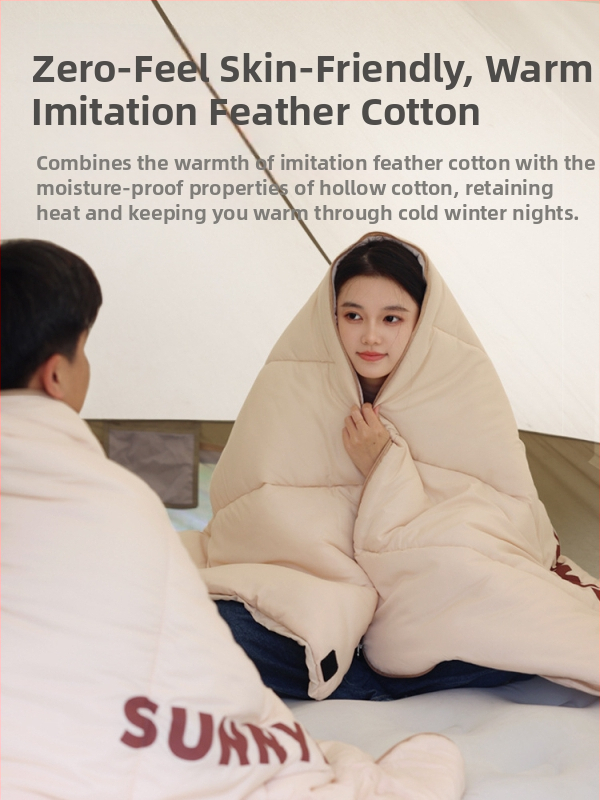 SunnyFeel Mountain Gate Lauko žieminis miegmaišis — lengvas automobiliui, suaugusiems; Užpildas: imitacinė pūkų medžiaga; Vidaus: plauti medvilnė; Audinys: Chunya spinning; Struktūra: vokinis tipas