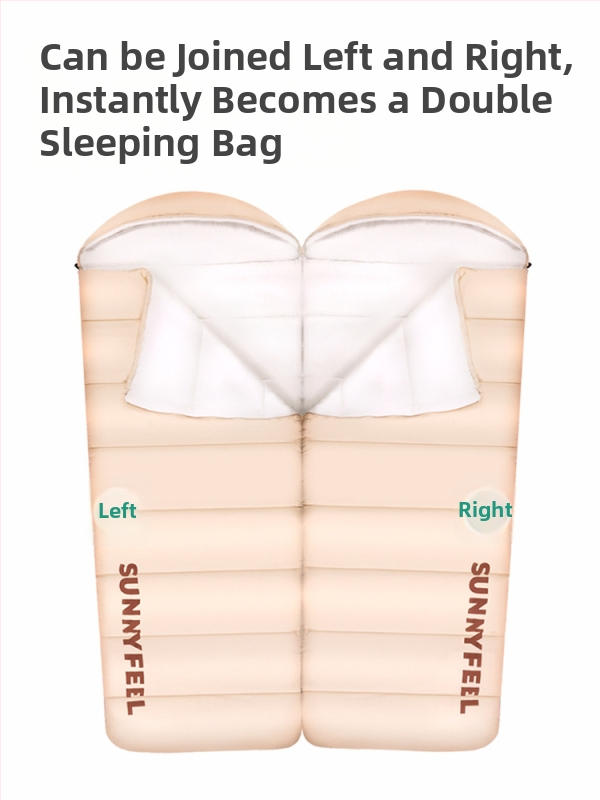 SunnyFeel Mountain Gate Lauko žieminis miegmaišis — lengvas automobiliui, suaugusiems; Užpildas: imitacinė pūkų medžiaga; Vidaus: plauti medvilnė; Audinys: Chunya spinning; Struktūra: vokinis tipas