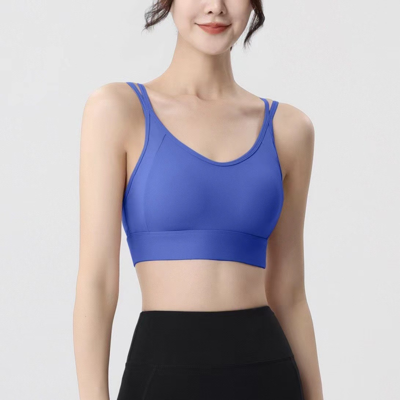 Moteriški sportiniai viršūnėlė su formuotais puodeliais, fiksuoti dvigubi dirželiai, greitai džiūstantis audinys, nailonas 70% / spandeksas 25%