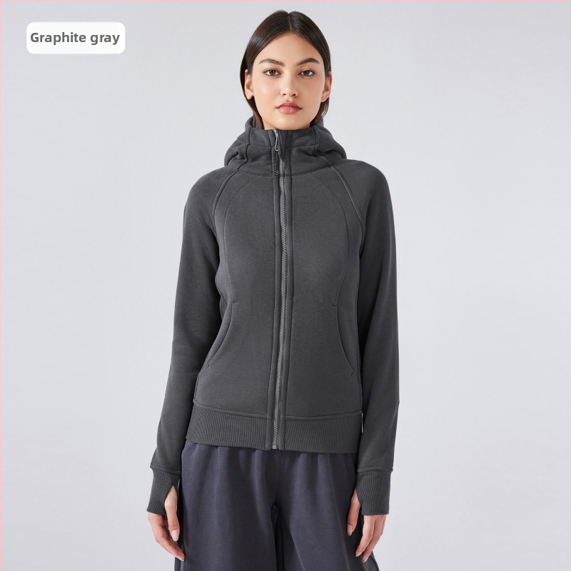 Moteriška sportinė striukė su gobtuvu žiemai – tankus medvilnės mišinio audinys, stovinti apykaklė, ilgos rankovės DJ028