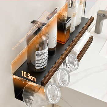 Dantų šepetėlių laikiklis, sieninis montavimas be gręžimo, Space aliuminis + kietas medis, su burnos skalavimo puodelio laikikliu ir popierinių rankšluosčių laikikliu, prekė Darxinee