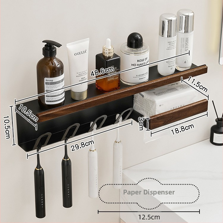 Dantų šepetėlių laikiklis, sieninis montavimas be gręžimo, Space aliuminis + kietas medis, su burnos skalavimo puodelio laikikliu ir popierinių rankšluosčių laikikliu, prekė Darxinee