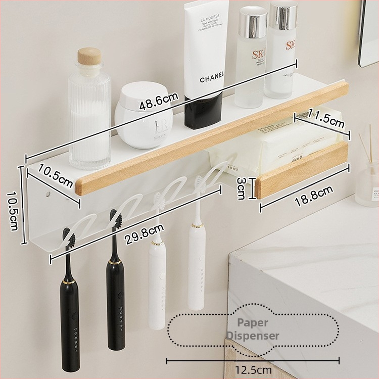 Dantų šepetėlių laikiklis, sieninis montavimas be gręžimo, Space aliuminis + kietas medis, su burnos skalavimo puodelio laikikliu ir popierinių rankšluosčių laikikliu, prekė Darxinee