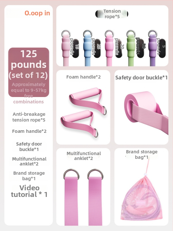 Kovos priešinimo virvės komplektas namų fitnesui — pečių, nugaros ir kojų treniruotėms, medžiaga TPR, modelis AH0700R2609