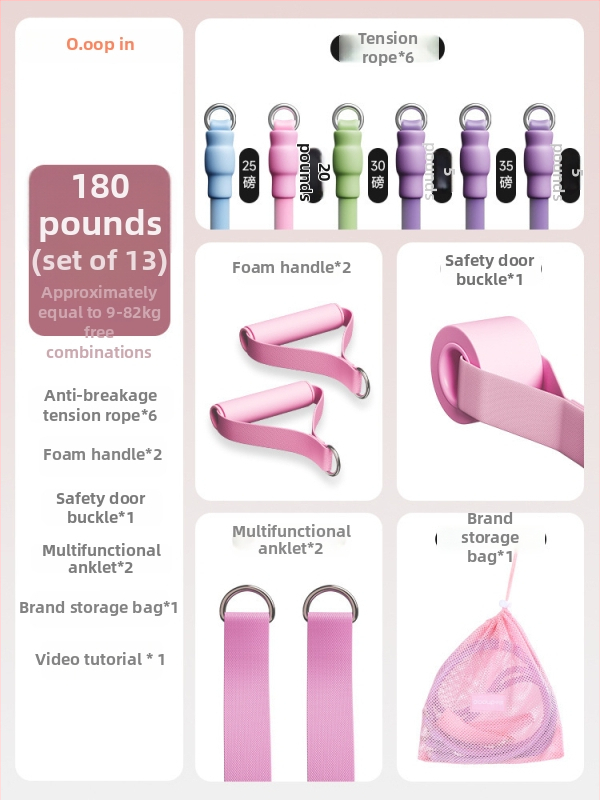 Kovos priešinimo virvės komplektas namų fitnesui — pečių, nugaros ir kojų treniruotėms, medžiaga TPR, modelis AH0700R2609