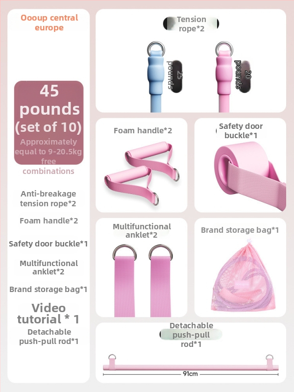 Kovos priešinimo virvės komplektas namų fitnesui — pečių, nugaros ir kojų treniruotėms, medžiaga TPR, modelis AH0700R2609