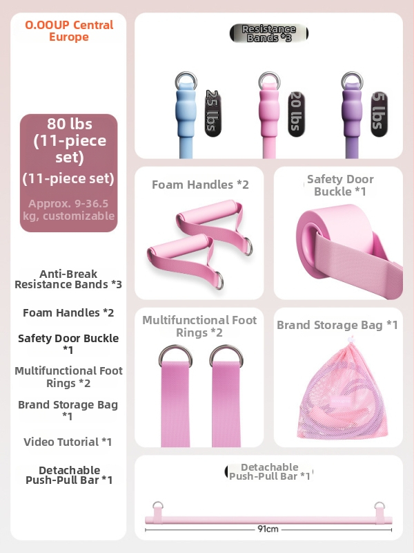 Kovos priešinimo virvės komplektas namų fitnesui — pečių, nugaros ir kojų treniruotėms, medžiaga TPR, modelis AH0700R2609