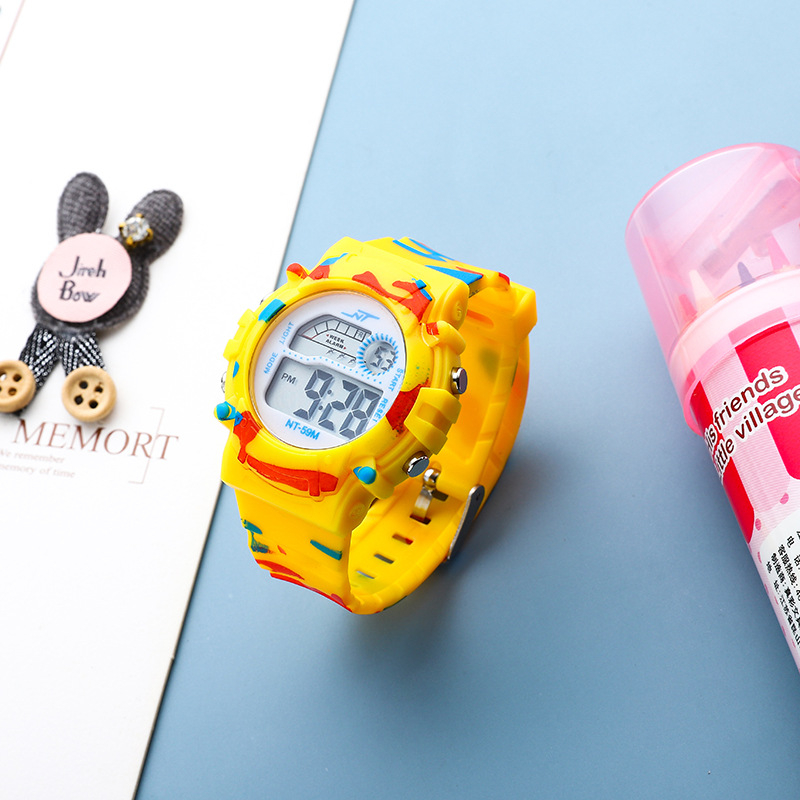 Bērnu digitālais pulkstenis ar elektronisko kustību, digitālais displejs, 10 m ūdensizturība, Noctilucent, apaļš cifernis