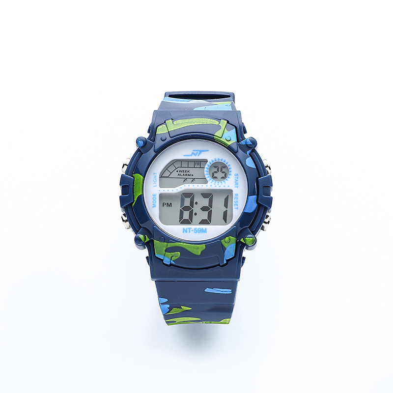 Bērnu digitālais pulkstenis ar elektronisko kustību, digitālais displejs, 10 m ūdensizturība, Noctilucent, apaļš cifernis