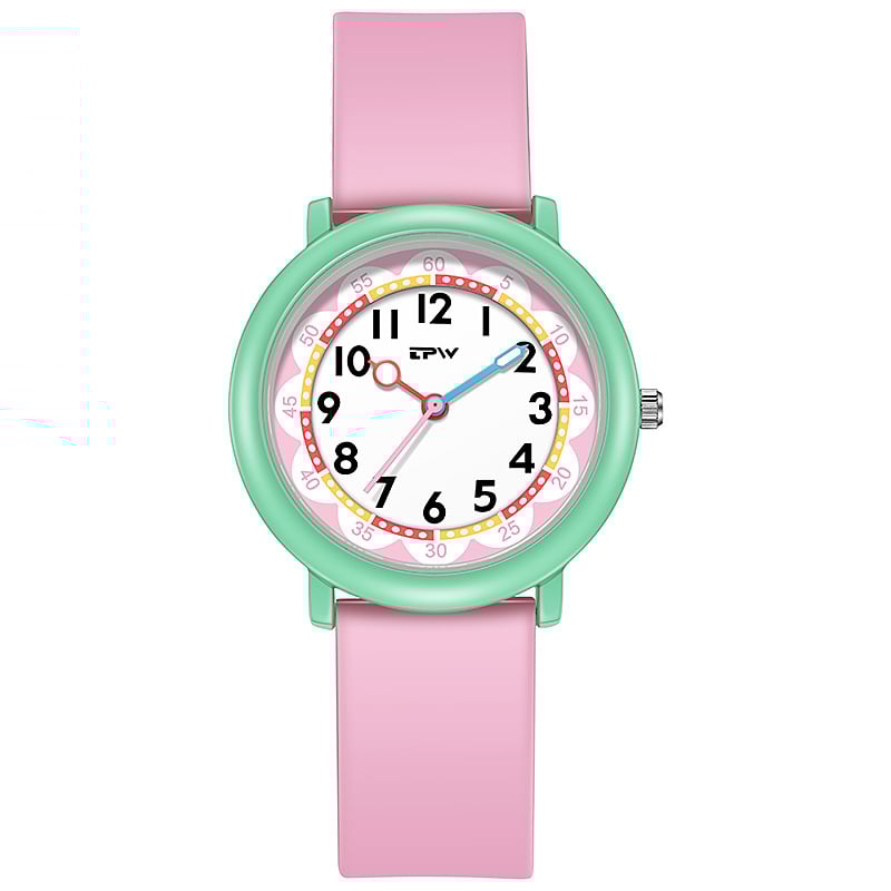 Analóg kvarc óra világító számlappal, szilikon szíj, ötvözetből készült tokkal, hagyma alakú koronával.