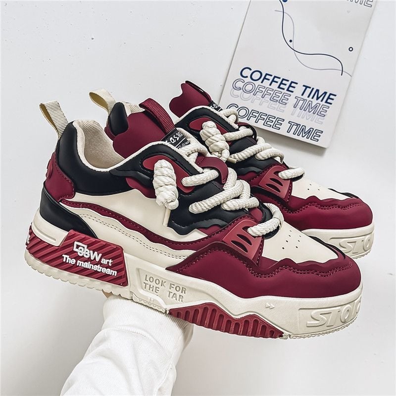 Pánske tenisky s PU hornou časťou, gumovou podrážkou, hrubou podrážkou, nízkym strihom a guľatým špičkou