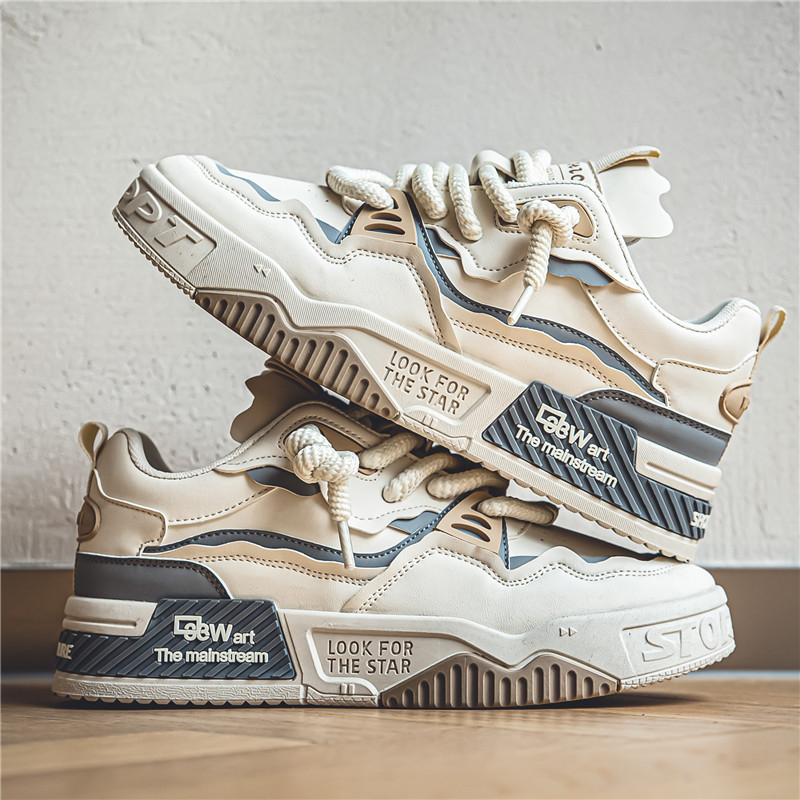 Vyriški sportbačiai su PU viršutine dalimi, gumine danga, stora pada, žemas profilis, apvalus pirštas