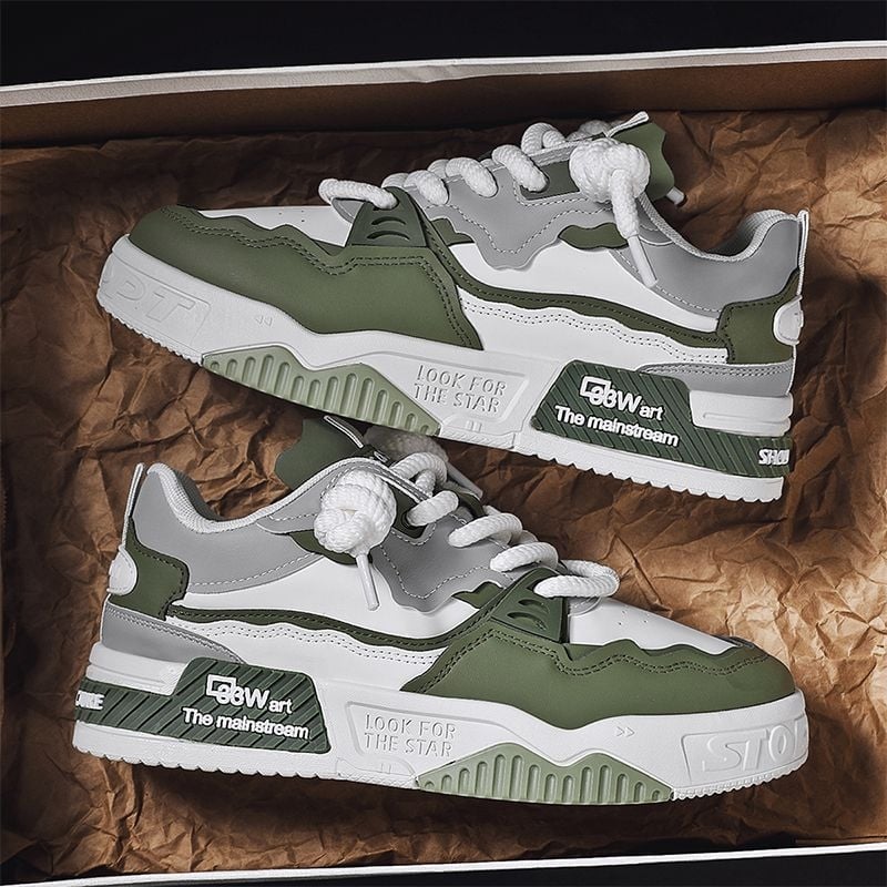 Pánske tenisky s PU hornou časťou, gumovou podrážkou, hrubou podrážkou, nízkym strihom a guľatým špičkou