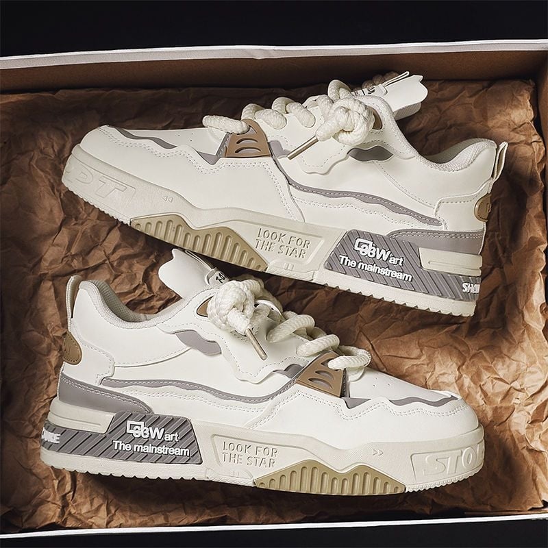 Pánske tenisky s PU hornou časťou, gumovou podrážkou, hrubou podrážkou, nízkym strihom a guľatým špičkou