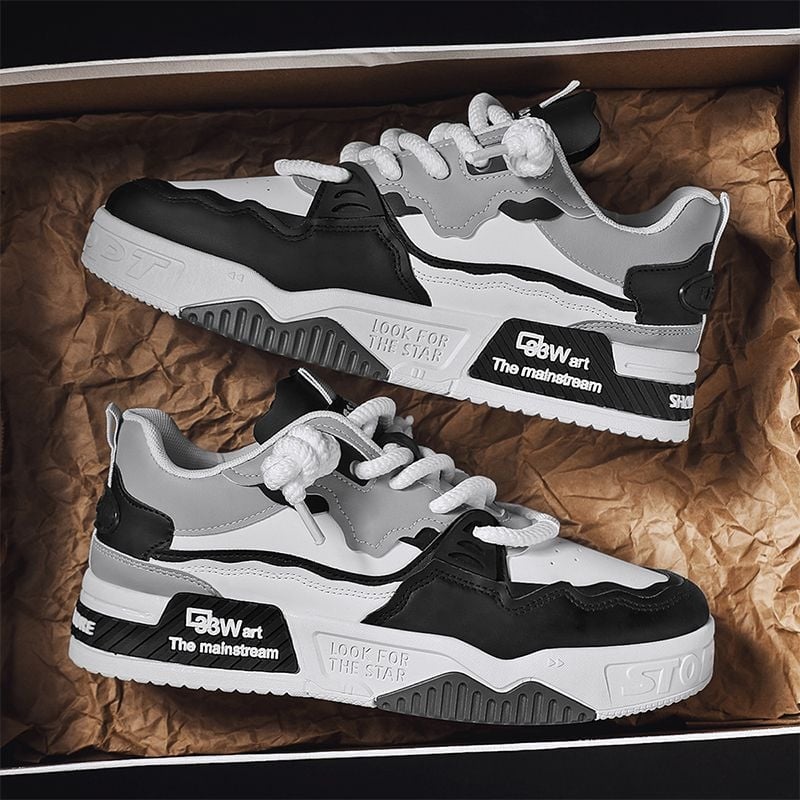 Pánske tenisky s PU hornou časťou, gumovou podrážkou, hrubou podrážkou, nízkym strihom a guľatým špičkou