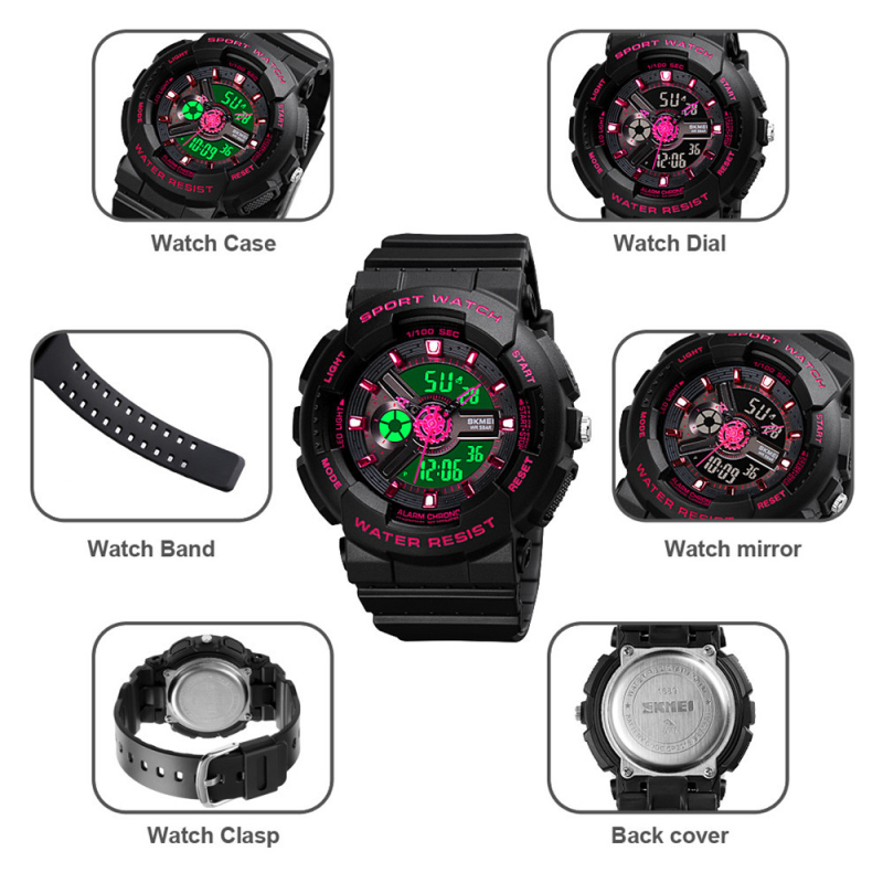 Elektroniskais pulkstenis ar analog-digitalo displeju, ūdensizturība 50 m, cifera diametrs 44 mm, PU siksna, korpuss ABS+PU