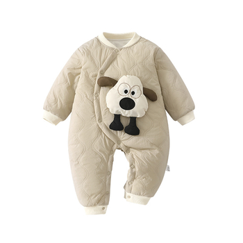 Бебешки гащеризон за пълзене – удебелен нейлонов външен слой, памучна подплата, дълги ръкави, без качулка, диагонално предно копчване, за зимата и есента, унисекс, новородени 0–12 м