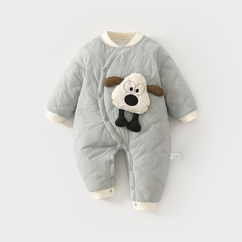 Бебешки гащеризон за пълзене – удебелен нейлонов външен слой, памучна подплата, дълги ръкави, без качулка, диагонално предно копчване, за зимата и есента, унисекс, новородени 0–12 м