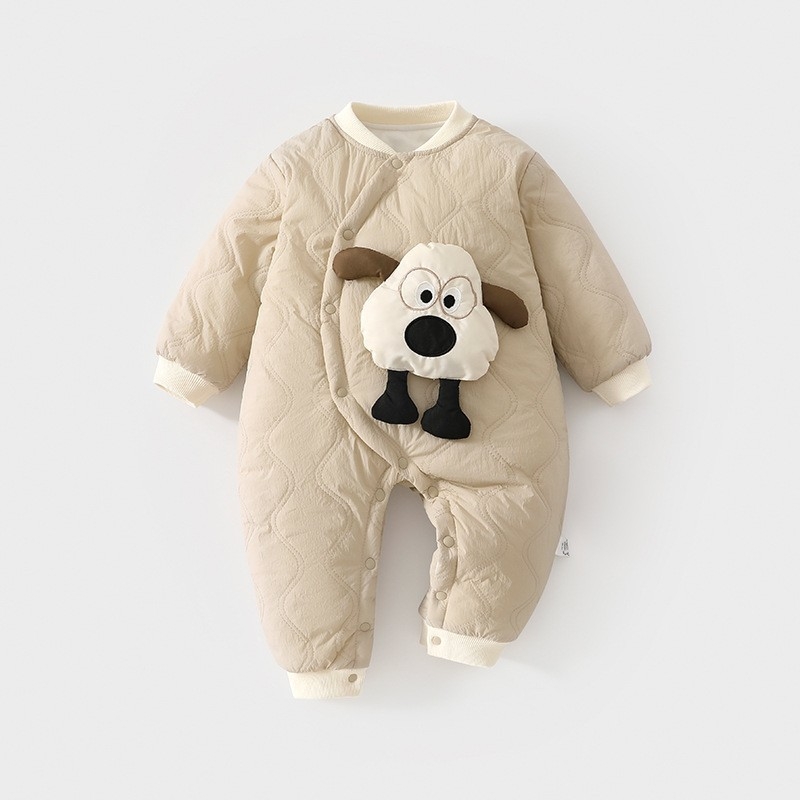 Бебешки гащеризон за пълзене – удебелен нейлонов външен слой, памучна подплата, дълги ръкави, без качулка, диагонално предно копчване, за зимата и есента, унисекс, новородени 0–12 м