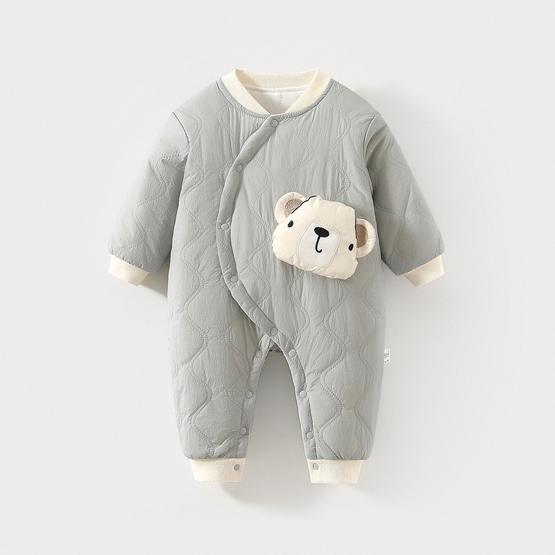 Бебешки гащеризон за пълзене – удебелен нейлонов външен слой, памучна подплата, дълги ръкави, без качулка, диагонално предно копчване, за зимата и есента, унисекс, новородени 0–12 м