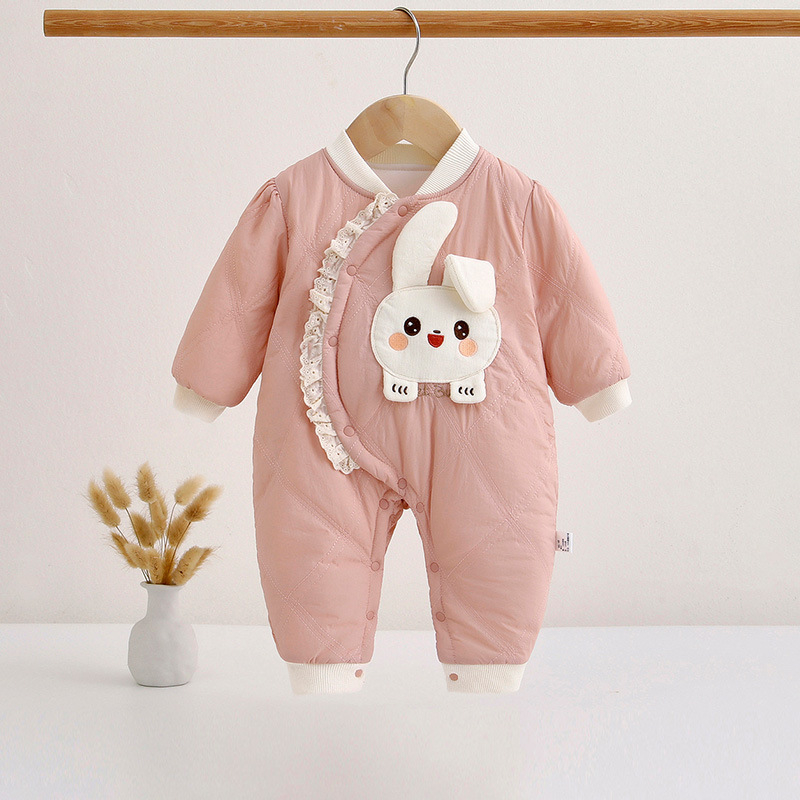 Бебешки гащеризон за пълзене – удебелен нейлонов външен слой, памучна подплата, дълги ръкави, без качулка, диагонално предно копчване, за зимата и есента, унисекс, новородени 0–12 м