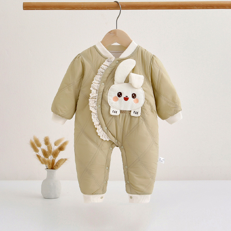 Бебешки гащеризон за пълзене – удебелен нейлонов външен слой, памучна подплата, дълги ръкави, без качулка, диагонално предно копчване, за зимата и есента, унисекс, новородени 0–12 м