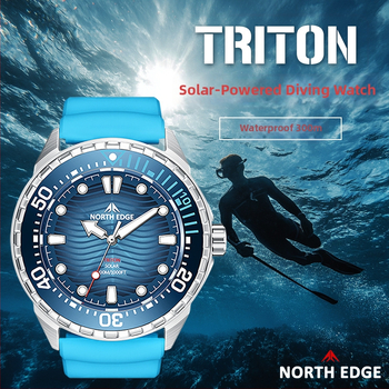 NORTH EDGE nardymo laikrodis su saulės energijos kvarciniu mechanizmu, atsparus vandeniui iki 100 m, pasukamas chronografijos bezelis, gumos juosta