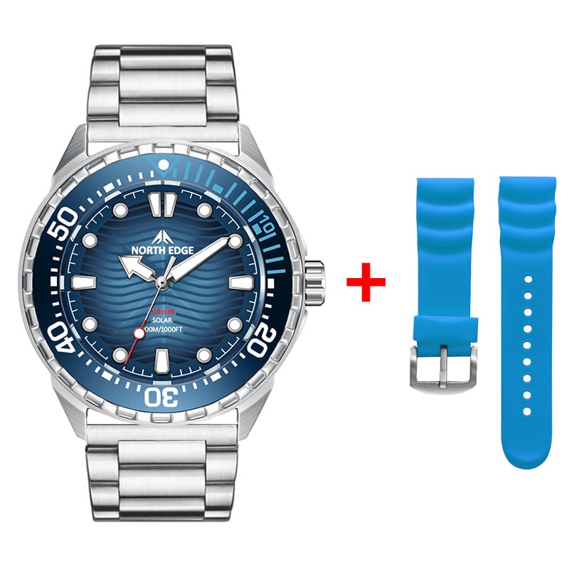 NORTH EDGE nardymo laikrodis su saulės energijos kvarciniu mechanizmu, atsparus vandeniui iki 100 m, pasukamas chronografijos bezelis, gumos juosta