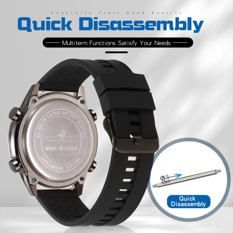 Sporta pulkstenis ar silikona siksnu, elektroniskais mehānisms, 50 m ūdensizturīgs, numeriskais displejs, sveķu korpuss