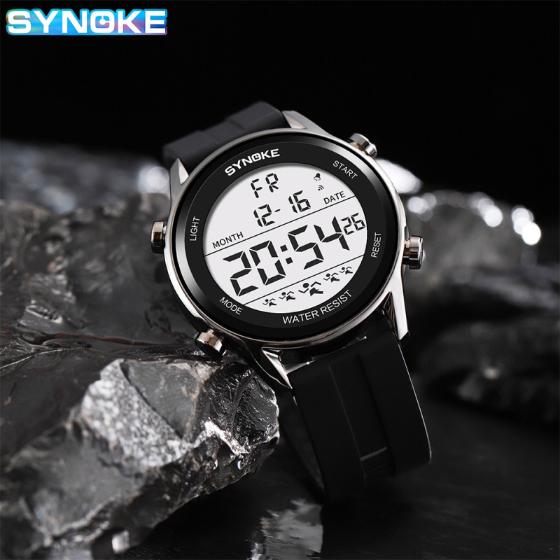 Sporta pulkstenis ar silikona siksnu, elektroniskais mehānisms, 50 m ūdensizturīgs, numeriskais displejs, sveķu korpuss