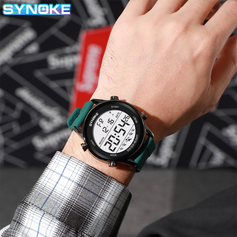 Sporta pulkstenis ar silikona siksnu, elektroniskais mehānisms, 50 m ūdensizturīgs, numeriskais displejs, sveķu korpuss