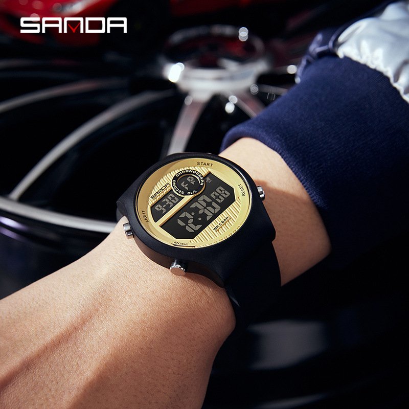 Ceas electronic Sanda – unisex, multifuncțional, stil sport, luminos, rezistent la apă 50m, mecanism electronic, mișcare origine Japonia, carcasă ABS, curea din silicon
