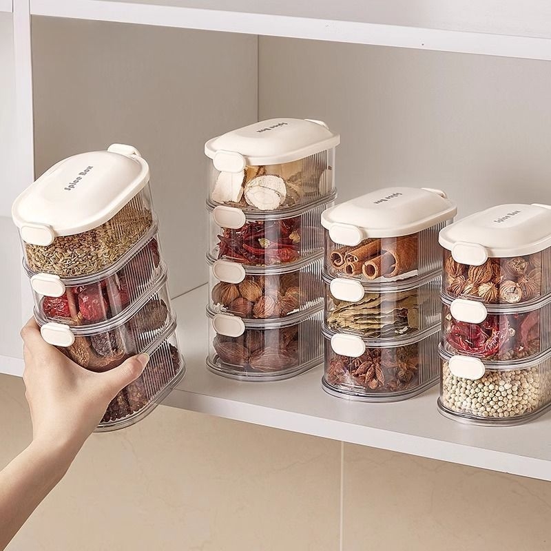Prieskonių laikymo dėžutė - sandarus plastikinis indelis, šiuolaikinis minimalistinis stilius, modelis Seasoning Storage (SKU 32312)