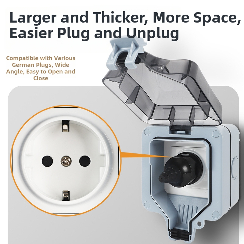Lauko IP66 vandeniui atsparus sieninis lizdas, pramoninio dizaino, vieno lizdo, Europos standartas, vokiečių stilius