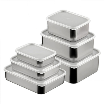 Kutija za hranu od 304 nehrđajućeg čelika, pravokutna, s čvrstim poklopcem, za hladnjak/skladištenje, kapaciteti 0,8–1,0 L; 1–2 L; 2,1–3 L
