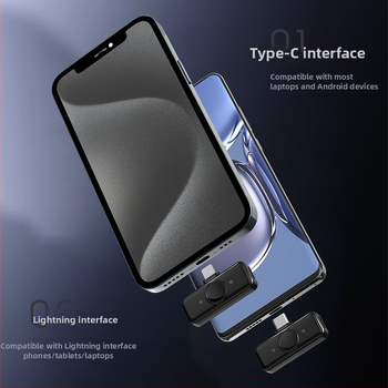 Q9 bezdrôtový lavalier mikrofón pre živé vysielanie a nahrávanie na mobile — Bluetooth 5.3, 20Hz–20kHz, SNR ≥60dB, výdrž batérie 6–8h
